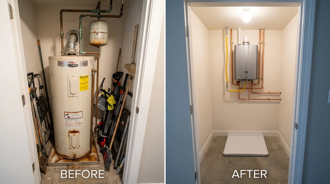 Tank water heater versus wall-mounted tankless unit comparison for Washington, PA homeowners