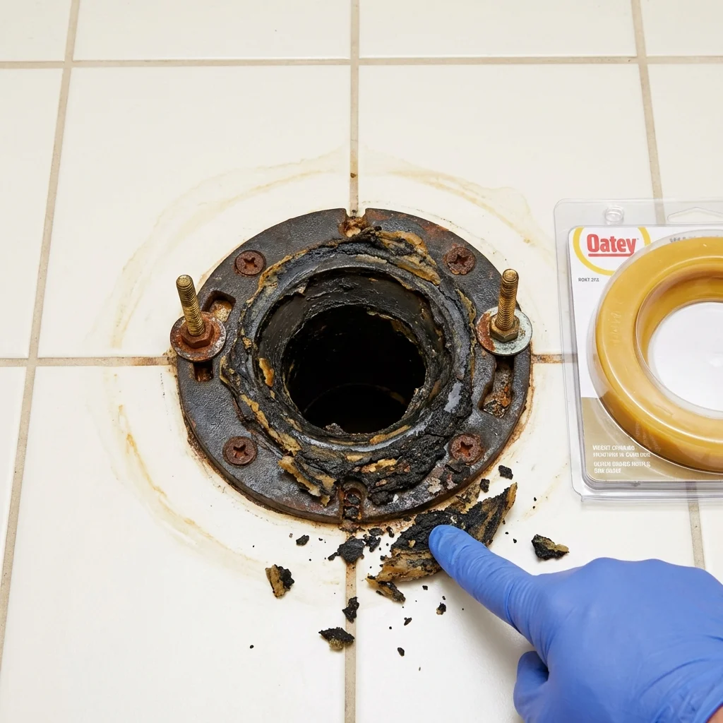 Failed wax ring showing water seepage at the base of a toilet in a Washington, PA home