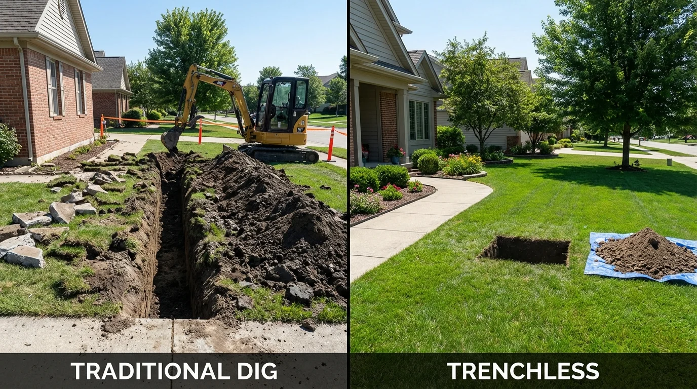 Trenchless sewer repair with minimal yard damage versus traditional excavation in Washington, PA